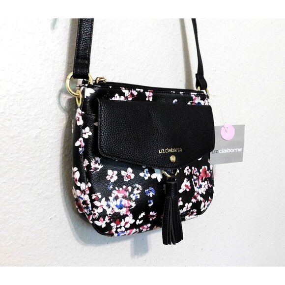 Liz Claiborne Clementine Classical Floral Crossbody Womens Black Pink White Blue - Picture 4 of 14
